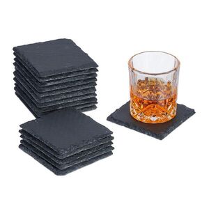 Relaxdays PODTÁCKY Antracit 16-ks-sada břidlice 10x10 cm obraz