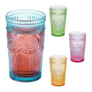 Relaxdays SKLENICE Čiré 4-kusová sada sklo vintage vzor 360 ml obraz