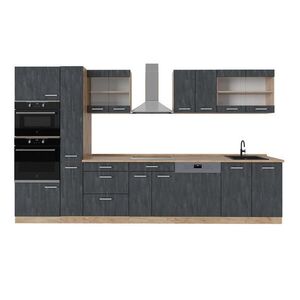Vicco KOMPLETNÍ KUCHYNĚ R-Line Černý beton/zlatý dub 350 cm , PD Dub obraz