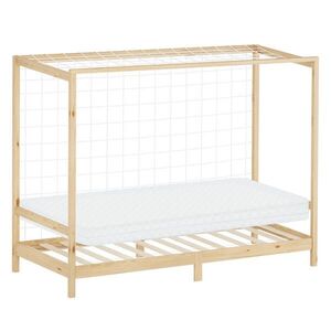 ML-DESIGN DĚTSKÁ postýlka ve tvaru fotbalové brány 90 x 200 cm s matrací, výška 10 cm, přírodní borové dřevo obraz