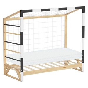 ML-DESIGN DĚTSKÁ POSTEL ve tvaru fotbalové branky s matrací 80 x 160 cm, černobílá, borovicové dřevo obraz