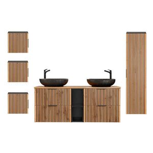 Petits-meubles KOUPELNOVÝ NÁBYTEK 140.6cm Gaia 2er-Set Dubové dřevo a černá barva obraz