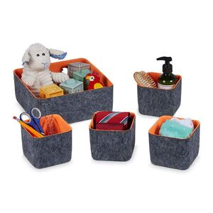 Relaxdays ORGANIZÉR DO ZÁSUVKY Tmavě šedá Oranžová 5dílná-sada Filc 25x25 cm obraz