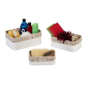 Relaxdays ÚLOŽNÝ KOŠ Bílá Béžová 3dílný-Set obraz