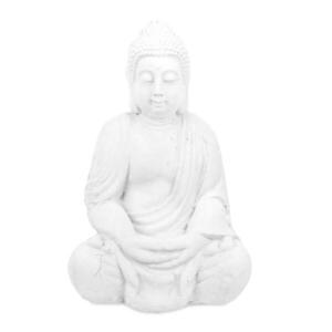 Relaxdays SOCHA Bílá Buddha z polyresinu 70 cm obraz