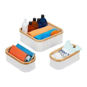 Relaxdays KOŠ Bílá krémová 3ks-Set bambus obraz