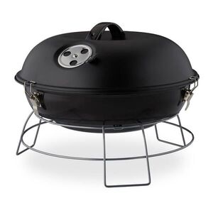 Relaxdays GRIL Černý na dřevěné uhlí přenosný s víkem 36 cm obraz