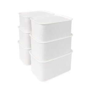 Relaxdays KRABICE Bílá 6dílná-sada plast s víkem stohovatelná obraz