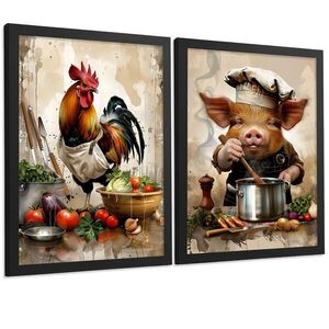 Nacnic PLAKAT Sada 2 Animal Chef A3 Černý rám obraz
