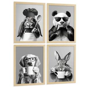 Nacnic PLAKAT Sada 4 Funny Animals byn A3 bez rámu obraz
