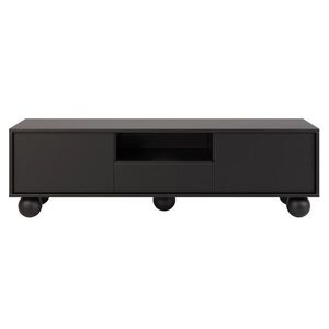 Beautysofa NÍZKÁ komoda Adel se 2 dvířky a 1 zásuvkou, s kulatými nožkami, 154 cm, bezúchytkový, černý obraz