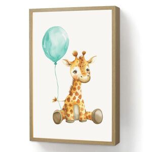 OnlyWow NÁSTĚNNÁ LAMPA S AKUMULÁTOREM Žirafa - Dítě - Zvířata - Modrý balón 40x60 cm obraz