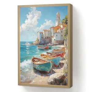 OnlyWow NÁSTĚNNÁ LAMPA S AKUMULÁTOREM Lodě - skály - moře - slunce 40x60 cm obraz