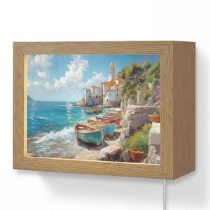 OnlyWow NÁSTĚNNÁ LAMPA Lodě - skály - moře - slunce 20x15 cm obraz