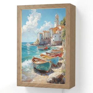 OnlyWow NÁSTĚNNÁ LAMPA Lodě - skály - moře - slunce 20x30 cm obraz