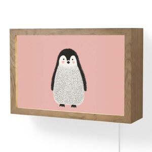 OnlyWow NÁSTĚNNÁ LAMPA Tučňák - Tečky - Minimalistický - Růžový 30x20 cm obraz