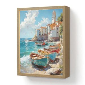 OnlyWow NÁSTĚNNÁ LAMPA S AKUMULÁTOREM Lodě - skály - moře - slunce 30x40 cm obraz