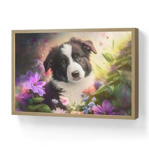 OnlyWow DOBÍJECÍ NOČNÍ LAMPIČKA Štěně - Slunce - Květiny - Příroda - Border kolie - Pes 60x40 cm obraz
