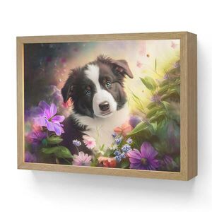 OnlyWow DOBÍJECÍ NOČNÍ LAMPIČKA Štěně - Slunce - Květiny - Příroda - Border kolie - Pes 40x30 cm obraz