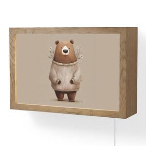 OnlyWow NÁSTĚNNÁ LAMPA Medvěd - Bílé květy - Cosy 30x20 cm obraz