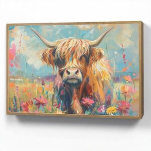 OnlyWow NÁSTĚNNÁ LAMPA S AKUMULÁTOREM Skotský horal - Příroda - Barevné - Květiny 100x70 cm obraz