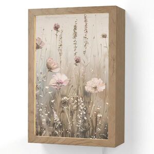 OnlyWow NÁSTĚNNÁ LAMPA Květiny - růžová - moderní - béžová 20x30 cm obraz