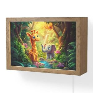 OnlyWow NÁSTĚNNÁ LAMPA Žirafa - slon - květiny - džungle 30x20 cm obraz