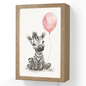 OnlyWow NÁSTĚNNÁ LAMPA Zebra - Dítě - Zvířata - Růžový balónek 20x30 cm obraz