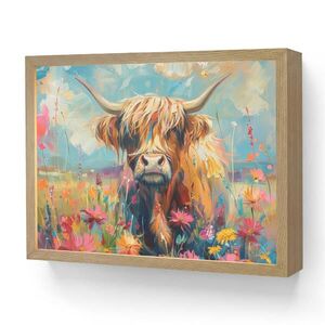 OnlyWow NÁSTĚNNÁ LAMPA S AKUMULÁTOREM Skotský horal - Příroda - Barevné - Květiny 40x30 cm obraz