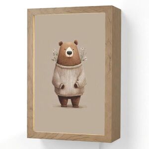 OnlyWow NÁSTĚNNÁ LAMPA Medvěd - Bílé květy - Cosy 20x30 cm obraz