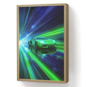 OnlyWow NÁSTĚNNÁ LAMPA S AKUMULÁTOREM Rychlost - Lehké - Sportovní vůz - Zelená 40x60 cm obraz
