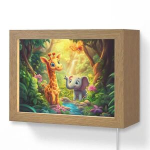 OnlyWow NÁSTĚNNÁ LAMPA Žirafa - slon - květiny - džungle 20x15 cm obraz