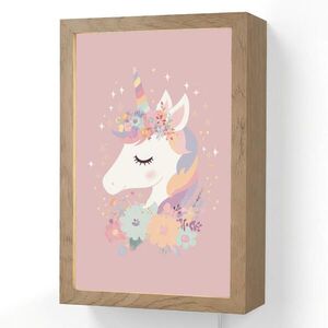 OnlyWow NÁSTĚNNÁ LAMPA Jednorožec - růžová - květiny 20x30 cm obraz