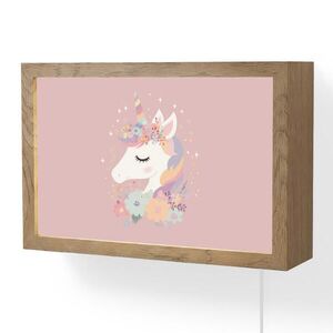 OnlyWow NÁSTĚNNÁ LAMPA Jednorožec - růžová - květiny 30x20 cm obraz