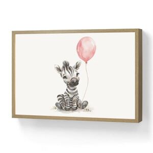 OnlyWow DOBÍJECÍ NOČNÍ LAMPIČKA Zebra - Dítě - Zvířata - Růžový balónek 60x40 cm obraz