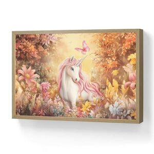 OnlyWow NÁSTĚNNÁ LAMPA S AKUMULÁTOREM Jednorožec - Květiny - Motýl - Růžová 60x40 cm obraz