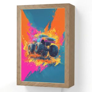 OnlyWow NÁSTĚNNÁ LAMPA Monster truck - Abstraktní - Stříkající barva - Barevné 20x30 cm obraz