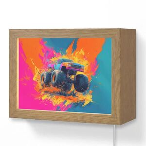 OnlyWow NÁSTĚNNÁ LAMPA Monster truck - Abstraktní - Stříkající barva - Barevné 20x15 cm obraz
