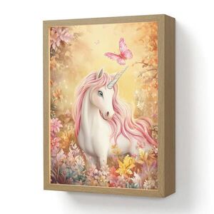 OnlyWow NÁSTĚNNÁ LAMPA S AKUMULÁTOREM Jednorožec - Květiny - Motýl - Růžová 30x40 cm obraz