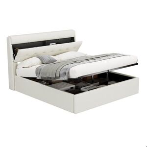 OKWISH ČALOUNĚNÁ postel 160/200 cm bílá z PU s hydraulickým úložným prostorem obraz