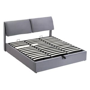 OKWISH ČALOUNĚNÁ postel 160/200 cm šedá ze sametu s úložným prostorem a 3 zásuvkami obraz
