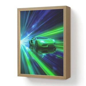 OnlyWow NÁSTĚNNÁ LAMPA S AKUMULÁTOREM Rychlost - Lehké - Sportovní vůz - Zelená 30x40 cm obraz