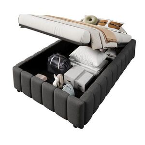 OKWISH ČALOUNĚNÁ postel 90/200 cm šedá z lnu s hydraulickým úložným prostorem obraz
