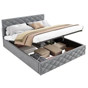 OKWISH ČALOUNĚNÁ postel 140/200 cm šedá ze sametu s úložným prostorem a lamelovým roštem obraz