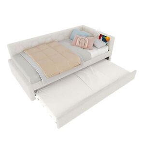 OKWISH POSTEL 90/200 cm bílá z MDF a bouclé s výsuvným lůžkem USB a Type-C obraz