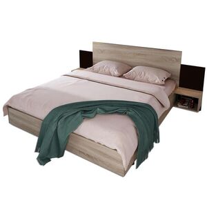 OKWISH DVOULŮŽKO 160/200 cm dub Sonoma a tmavě šedá z masivního dřeva se 2 nočními stolky obraz