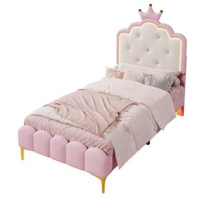 OKWISH ČALOUNĚNÁ postel 90/200 cm růžová z PU s LED osvětlením a lamelovým roštem obraz