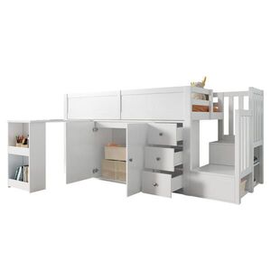 OKWISH PATROVÁ postel 90/200 cm bílá z MDF s psacím stolem a úložným prostorem obraz