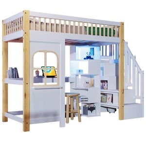 OKWISH PATROVÁ postel 90/200 cm s LED osvětlením a psacím stolem v bílé a přírodní dřevě obraz