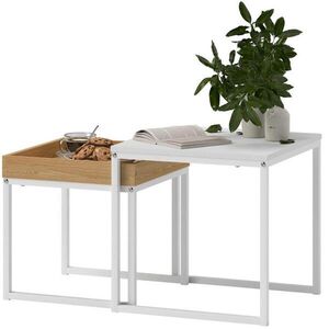 OKWISH KONFERENČNÍ stolky 45/45/45 a 40/40/40 cm bílé z oceli s odnímatelným podnosem obraz